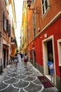 Colorful glimpse of ancient narrow streets Carrugi typical of Ligurian Riviera