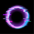 Colorful glitch circle geometric shape, frame with neon glitch effect