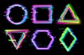 Colorful glitch geometric shapes, frames set with neon effect