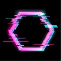 Colorful glitch hexagon geometric shape, frame with neon glitch effect