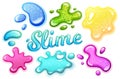 Colorful glitter slime blobs vector illustration set. Girly goo stains collection on white background. Fun game for kids