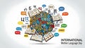 Globe of languages and open books celebrating international mother language day world Royalty Free Stock Photo