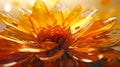 Colorful glossy abstract realistic hot yellow, orange giant flower with magic light. Generative AI