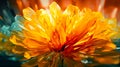 Colorful glossy abstract realistic hot yellow, orange giant flower with magic light. Generative AI