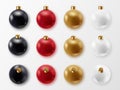 Colorful glossy christmas balls with shadows. Set of isolated realistic decorations Royalty Free Stock Photo