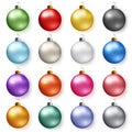 Colorful glossy christmas balls with shadows. Set of realistic decorations. Royalty Free Stock Photo