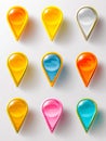 Colorful glossy map pins arranged in a grid pattern on a white background Royalty Free Stock Photo