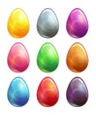 Colorful glossy metal eggs set.