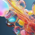 Colorful glossy plastic abstract 3D background, shiny rubber waves and bubbles, silicone parts