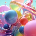 Colorful glossy plastic abstract 3D background, shiny rubber waves and bubbles, silicone parts