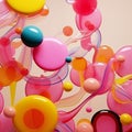Colorful glossy plastic abstract 3D background, shiny rubber waves and bubbles, silicone parts