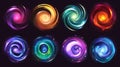 Colorful glossy tornado motion effect, whirlwind, thunderstorm, hurricane purple, red and green wind vortex, swirl or