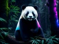 Colorful and glowing colors giant panda eating bamboo design