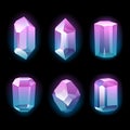 Colorful glowing crystals set. Royalty Free Stock Photo