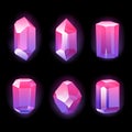 Colorful glowing crystals set. Royalty Free Stock Photo