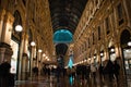 Colorful, glowing, decorative, illuminated glass dome of Vittorio Emanuele II Gallery