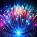 Colorful glowing fiber optic strands radiating from a central light source Royalty Free Stock Photo