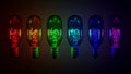 Colorful glowing incandescent light bulbs