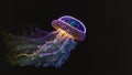 colorful glowing jellyfish isolated on black background, transparent, rainbow, atmospheric, generative ai