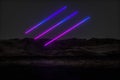 colorful glowing lines with dark mountain background, 3d rendering