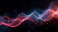 Colorful glowing particle waves in red and blue flowing on dark background with dynamic abstract motion and shimmering light Royalty Free Stock Photo