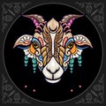 Colorful goat head mandala arts isolated on black background