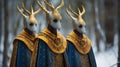 Colorful Gold Deer Monks In Snowy Forest Royalty Free Stock Photo