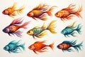 Colorful golden fish icon set on white background for graphic design and decoration Royalty Free Stock Photo