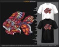 Colorful golden fish mandala arts isolated on black and white t-shirt Royalty Free Stock Photo