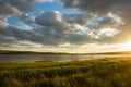 Colorful golden sunset over the lake Tus, Republic Of Khakassia, Russia. Royalty Free Stock Photo