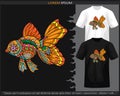 Colorful goldfish mandala arts isolated on black and white t shirt