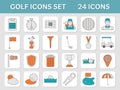 Colorful Golf Icons Set On White Square