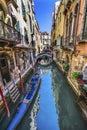 Colorful Gondola Small Side Canal Bridge Venice Italy