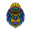 colorful gorilla head zentangle style