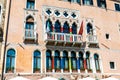 Colorful Gothic Architecture on Venetian Canal Palace CaÃÂ´Sagredo Hotel Royalty Free Stock Photo