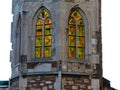Colorful Gothic style glass windows in stone framing Royalty Free Stock Photo