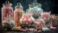 A colorful gourmet candy jar, a childhood indulgence temptation generated by AI