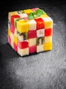 Colorful gourmet cube of diced fresh exotic fruit Royalty Free Stock Photo