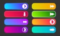 Set of eight modern gradient buttons with arrows