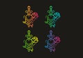 Colorful gradient color of skull sword and rose tattoo illustration