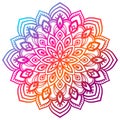 Colorful gradient flower mandala. Hand drawn decorative element. Ornamental round doodle floral element.