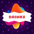 Colorful gradient flyer for cafe on bright background with drinks quote. Composition of multi-colored gradients and Royalty Free Stock Photo