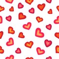 Colorful gradient hearts on white background. Seamless romance doodle pattern for Valentine`s day. Royalty Free Stock Photo