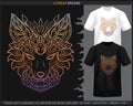 Colorful gradient kitsune head mandala arts isolated on black and white t-shirt