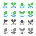 Leaf and ripple icon set