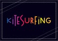 Colorful gradient lettering of kitesurfing on dark background