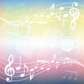 Colorful gradient music background illustration. Curved stave with music notes background Royalty Free Stock Photo