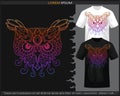 Colorful gradient owl head mandala arts isolated on black and white t-shirt Royalty Free Stock Photo