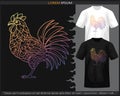 Colorful gradient rooster mandala arts isolated on black and white t-shirt
