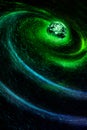 Vast Milky Way universe starry sky vortex earth planet, science and technology internet concept background.